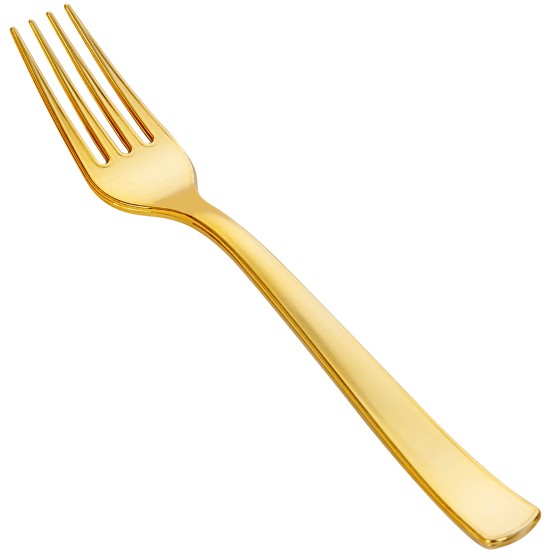 YOUBET 50PCS Gold Plastic Forks - Heavy Duty Plastic Forks - Solid Durable Gold Disposable Silverware for Party Picnic Wedding and Daily Use & Thanksgiving