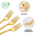 YOUBET 50PCS Gold Plastic Forks - Heavy Duty Plastic Forks - Solid Durable Gold Disposable Silverware for Party Picnic Wedding and Daily Use & Thanksgiving