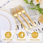 YOUBET 50PCS Gold Plastic Forks - Heavy Duty Plastic Forks - Solid Durable Gold Disposable Silverware for Party Picnic Wedding and Daily Use & Thanksgiving