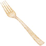 YOUBET 50PCS Gold Glitter Plastic Forks - Heavy Duty Plastic Forks - Solid Durable Gold Glitter Disposable Silverware for Party Picnic Wedding and Daily Use