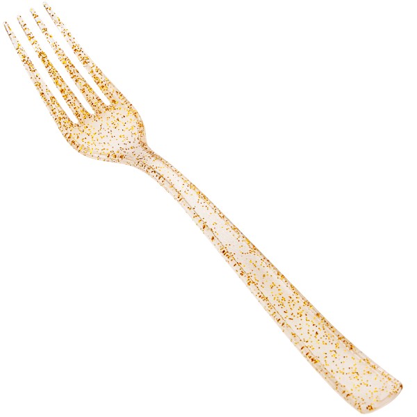 YOUBET 50PCS Gold Glitter Plastic Forks - Heavy Duty Plastic Forks - Solid Durable Gold Glitter Disposable Silverware for Party Picnic Wedding and Daily Use