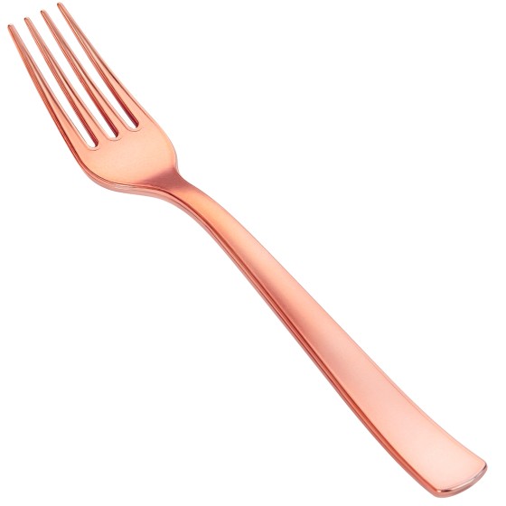 YOUBET 50PCS Rose Gold Plastic Forks - Heavy Duty Plastic Forks - Solid Durable Rose Gold Disposable Silverware for Party Picnic Wedding and Daily Use