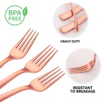 YOUBET 50PCS Rose Gold Plastic Forks - Heavy Duty Plastic Forks - Solid Durable Rose Gold Disposable Silverware for Party Picnic Wedding and Daily Use