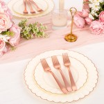 YOUBET 50PCS Rose Gold Plastic Forks - Heavy Duty Plastic Forks - Solid Durable Rose Gold Disposable Silverware for Party Picnic Wedding and Daily Use