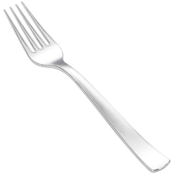 YOUBET 50PCS Silver Plastic Forks - Heavy Duty Plastic Forks - Solid Durable Silver Disposable Silverware for Party Picnic Wedding and Daily Use