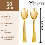 YOUBET 50Pcs Gold Plastic Spoons - Heavy Duty Plastic Spoons - Heavyweight Gold Disposable Silverware for Party & Dinners & Wedding & Thanksgiving