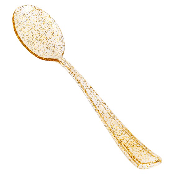 YOUBET 50Pcs Gold Glitter Plastic Spoons - Heavy Duty Plastic Spoons - Heavyweight Gold Glitter Disposable Silverware for Party & Dinners & Wedding