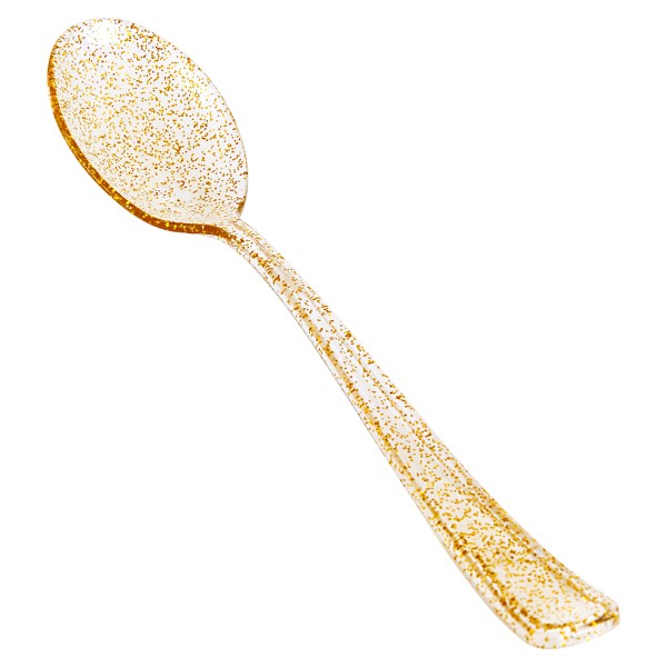 YOUBET 50Pcs Gold Glitter Plastic Spoons - Heavy Duty Plastic Spoons - Heavyweight Gold Glitter Disposable Silverware for Party & Dinners & Wedding