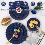 YOUBET 100 Pack Blue Scalloped Plastic Plates - 6.5 Inch Navy Blue Disposable Plates - High End Elegant Vintage Dessert Plate for Party & Weeding & Birthday