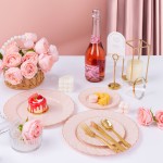 YOUBET 100 Pack Pink Scalloped Plastic Plates - 6.5 Inch Pink Disposable Plates - High End Elegant Vintage Dessert Plate for Party & Weeding & Birthday