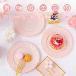 YOUBET 100 Pack Pink Scalloped Plastic Plates - 6.5 Inch Pink Disposable Plates - High End Elegant Vintage Dessert Plate for Party & Weeding & Birthday
