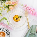 YOUBET 100 Pack Ivory Scalloped Plastic Plates - 6.5 Inch Gold Disposable Plates with Gold Rim - High End Elegant Vintage Dessert Salad Plate for Birthday Parties & Wedding Thanksgiving