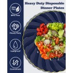 YOUBET 50 Pack Blue Scalloped Plastic Plates - 10.25 Inch Navy Blue Disposable Plates with Gold Rim - High End Elegant Vintage Dinner Plate for Birthday Parties & Wedding