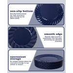 YOUBET 50 Pack Blue Scalloped Plastic Plates - 10.25 Inch Navy Blue Disposable Plates with Gold Rim - High End Elegant Vintage Dinner Plate for Birthday Parties & Wedding