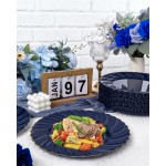 YOUBET 50 Pack Blue Scalloped Plastic Plates - 10.25 Inch Navy Blue Disposable Plates with Gold Rim - High End Elegant Vintage Dinner Plate for Birthday Parties & Wedding