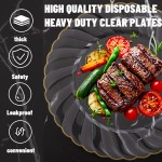 YOUBET 50 Pack Clear Scalloped Plastic Plates - 10.25 Inch Clear Gold Disposable Plates - High End Elegant Vintage Dinner Plate for Party & Weeding & Birthday & Thanksgiving