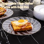 YOUBET 50 Pack Clear Scalloped Plastic Plates - 10.25 Inch Clear Gold Disposable Plates - High End Elegant Vintage Dinner Plate for Party & Weeding & Birthday & Thanksgiving
