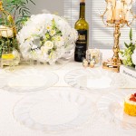 YOUBET 50 Pack Clear Scalloped Plastic Plates - 10.25 Inch Clear Gold Disposable Plates - High End Elegant Vintage Dinner Plate for Party & Weeding & Birthday & Thanksgiving