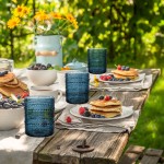 YOUBET 24PCS Plastic Hobnail Drinking Glasses - 14 Oz Blue Vintage Glasses Drinkware - Disposable Beaded Cups for Juice, Wine, Party