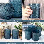 YOUBET 24PCS Plastic Hobnail Drinking Glasses - 14 Oz Blue Vintage Glasses Drinkware - Disposable Beaded Cups for Juice, Wine, Party
