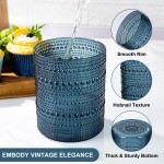 YOUBET 24PCS Plastic Hobnail Drinking Glasses - 14 Oz Blue Vintage Glasses Drinkware - Disposable Beaded Cups for Juice, Wine, Party