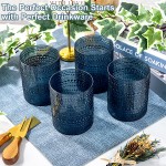 YOUBET 24PCS Plastic Hobnail Drinking Glasses - 14 Oz Blue Vintage Glasses Drinkware - Disposable Beaded Cups for Juice, Wine, Party