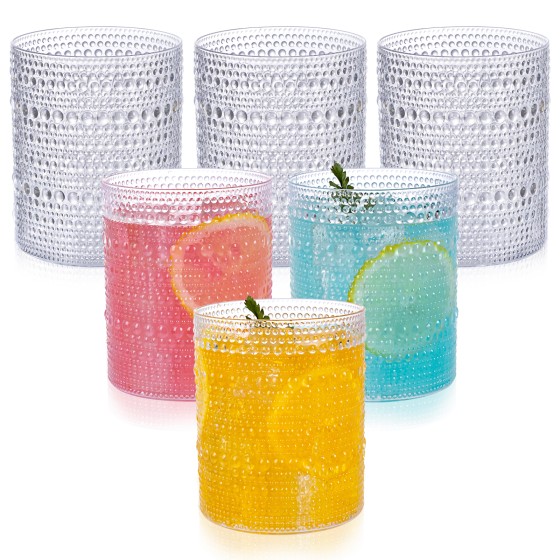 YOUBET 24PCS Plastic Hobnail Drinking Glasses - 14 Oz Clear Vintage Glasses Drinkware - Disposable Beaded Cups for Juice, Wine, Party
