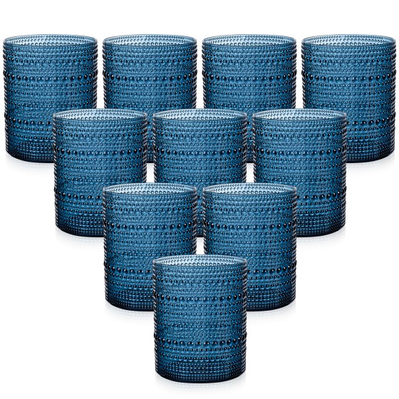 YOUBET 24PCS Plastic Drinking Glasses - 14OZ Blue Hobnail Drinkware Glasses - Vintage Glassware Textured Beaded Cups for Water, Beer, Whiskey, Juice and Various Mixed Drinks
