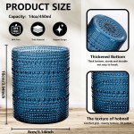 YOUBET 24PCS Plastic Drinking Glasses - 14OZ Blue Hobnail Drinkware Glasses - Vintage Glassware Textured Beaded Cups for Water, Beer, Whiskey, Juice and Various Mixed Drinks