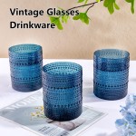 YOUBET 24PCS Plastic Drinking Glasses - 14OZ Blue Hobnail Drinkware Glasses - Vintage Glassware Textured Beaded Cups for Water, Beer, Whiskey, Juice and Various Mixed Drinks