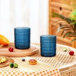 YOUBET 24PCS Plastic Drinking Glasses - 14OZ Blue Hobnail Drinkware Glasses - Vintage Glassware Textured Beaded Cups for Water, Beer, Whiskey, Juice and Various Mixed Drinks