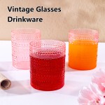 YOUBET 24PCS Plastic Drinking Glasses - 14OZ Pink Hobnail Drinkware Glasses - Vintage Glassware Textured Beaded Cups for Water, Beer, Whiskey, Juice and Various Mixed Drinks