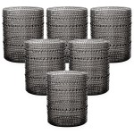 YOUBET 24PCS Plastic Drinking Glasses - 14OZ Black Hobnail Drinkware Glasses - Vintage Glassware Textured Beaded Cups for Water, Beer, Whiskey, Juice and Various Mixed Drinks, halloween