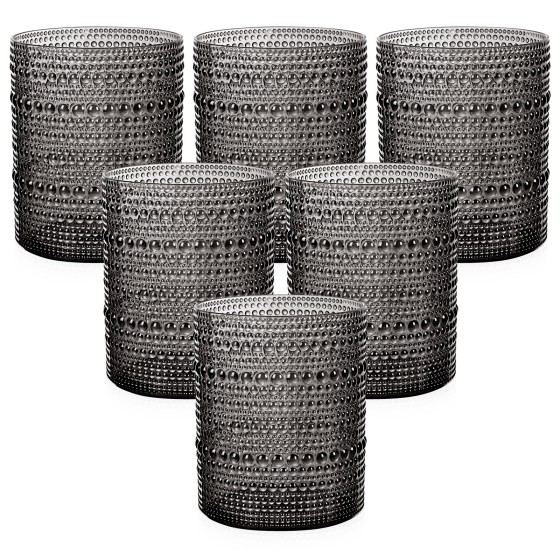 YOUBET 24PCS Plastic Drinking Glasses - 14OZ Black Hobnail Drinkware Glasses - Vintage Glassware Textured Beaded Cups for Water, Beer, Whiskey, Juice and Various Mixed Drinks, halloween