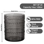 YOUBET 24PCS Plastic Drinking Glasses - 14OZ Black Hobnail Drinkware Glasses - Vintage Glassware Textured Beaded Cups for Water, Beer, Whiskey, Juice and Various Mixed Drinks, halloween