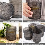 YOUBET 24PCS Plastic Drinking Glasses - 14OZ Black Hobnail Drinkware Glasses - Vintage Glassware Textured Beaded Cups for Water, Beer, Whiskey, Juice and Various Mixed Drinks, halloween