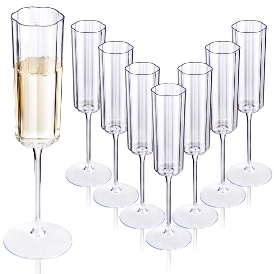 YOUBET 36 Pack Clear Champagne Flutes Plastic - 6 Oz Flower Wavy Champagne Plastic Glasses - Heavy Duty Vintage Disposable Flutes for Wedding Party Birthday Anniversary
