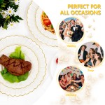 YOUBET 175PCS Ivory Scalloped Plastic Plates - Gold Disposable Dinnerware Set Include 50 Plates, 75 Gold Silverware, 25 Cups, 25 Napkins for Party & Wedding & Thanksgiving