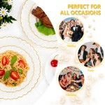 YOUBET 175PCS Ivory Scalloped Plastic Plates - Gold Disposable Dinnerware Set Include 50 Plates, 75 Gold Silverware, 25 Cups, 25 Napkins for Party & Wedding & Thanksgiving