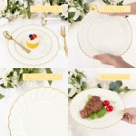 YOUBET 175PCS Ivory Scalloped Plastic Plates - Gold Disposable Dinnerware Set Include 50 Plates, 75 Gold Silverware, 25 Cups, 25 Napkins for Party & Wedding & Thanksgiving