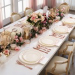 YOUBET 175PCS Ivory Scalloped Plastic Plates - Rose Gold Disposable Dinnerware Set Include 50 Plates, 75 Rose Gold Silverware, 25 Cups, 25 Napkins for Party & Wedding & Baby Shower