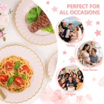 YOUBET 175PCS Pink Scalloped Plastic Plates - Gold Disposable Dinnerware Set Include 50 Plates, 75 Gold Silverware, 25 Cups, 25 Napkins for Party & Wedding & Baby Shower