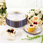 YOUBET 700PCS Clear Gold Plastic Plates - Elegant Gold Plastic Dinnerware Set Include 200 Disposable Plates, 300 Heavy Duty Silverware, 100 Cups, 100 Napkins for Wedding Party & Thanksgiving
