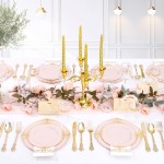YOUBET 700PCS Pink Plastic Plates - Pink and Gold Plates - Luxury Pinks Plastic Dinnerware Set Include 200 Pinks Disposable Plates, 300 Heavy Duty Silverware, 100 Cups, 100 Napkins for Wedding & Party