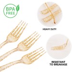 50PCS Gold Glitter Plastic Forks - Heavy Duty Plastic Forks - Solid Durable Gold Glitter Disposable Silverware for Party Picnic Wedding and Daily Use