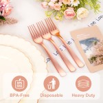 50PCS Rose Gold Plastic Forks - Heavy Duty Plastic Forks - Solid Durable Rose Gold Disposable Silverware for Party Picnic Wedding and Daily Use