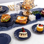 100 Pack Blue Scalloped Plastic Plates - 6.5 Inch Navy Blue Disposable Plates - High End Elegant Vintage Dessert Plate for Party & Weeding & Birthday