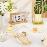 100 Pack Clear Gold Plastic Plates - 6.5 Inch Clear Disposable Plates with Gold Rim - High End Elegant Vintage Dessert Salad Plate for Birthday Parties & Wedding