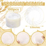 100 Pack Clear Gold Plastic Plates - 6.5 Inch Clear Disposable Plates with Gold Rim - High End Elegant Vintage Dessert Salad Plate for Birthday Parties & Wedding