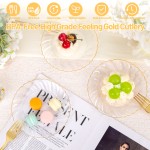 100 Pack Clear Gold Plastic Plates - 6.5 Inch Clear Disposable Plates with Gold Rim - High End Elegant Vintage Dessert Salad Plate for Birthday Parties & Wedding